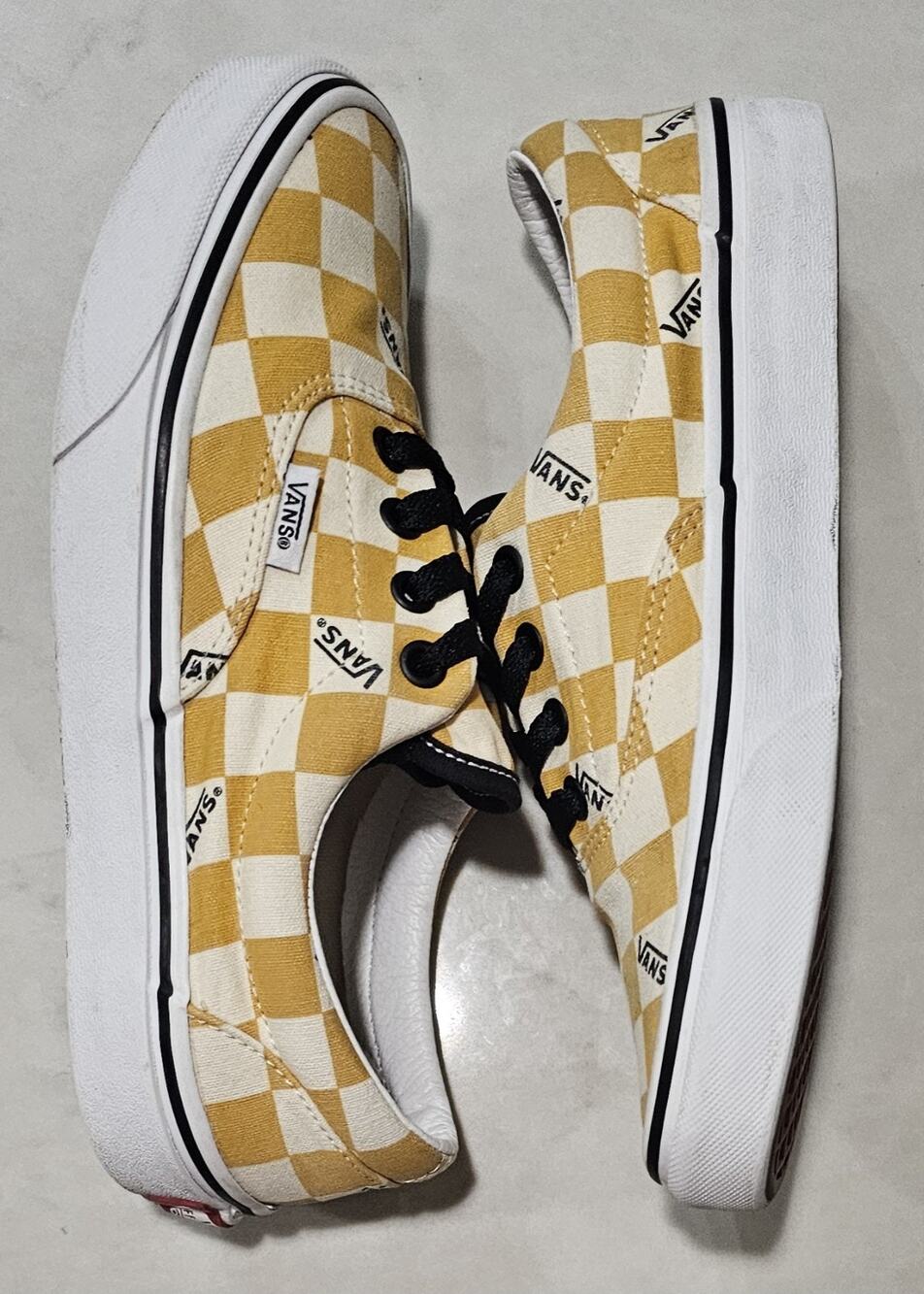 Vans Era Checkerboard Sneakers Women 7 Men 5.5 Yellow Cream Canvas Low Top Skate